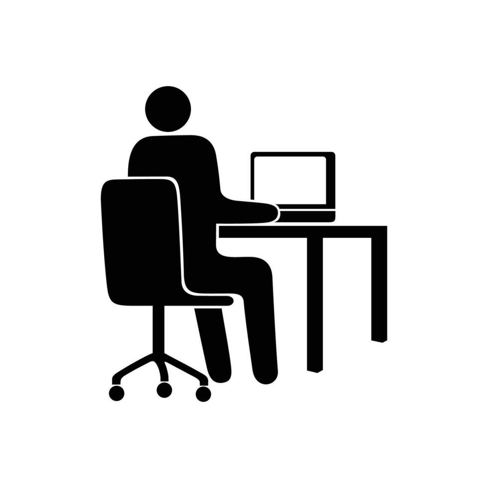 man in front of computer silhouette design. programmer icon, sign and symbol. vector