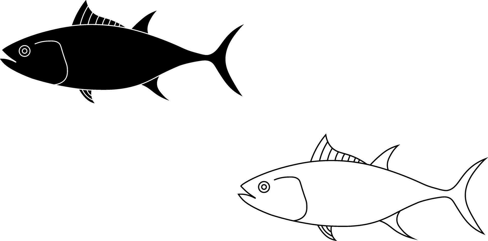 outline silhouette tuna fish icon set vector