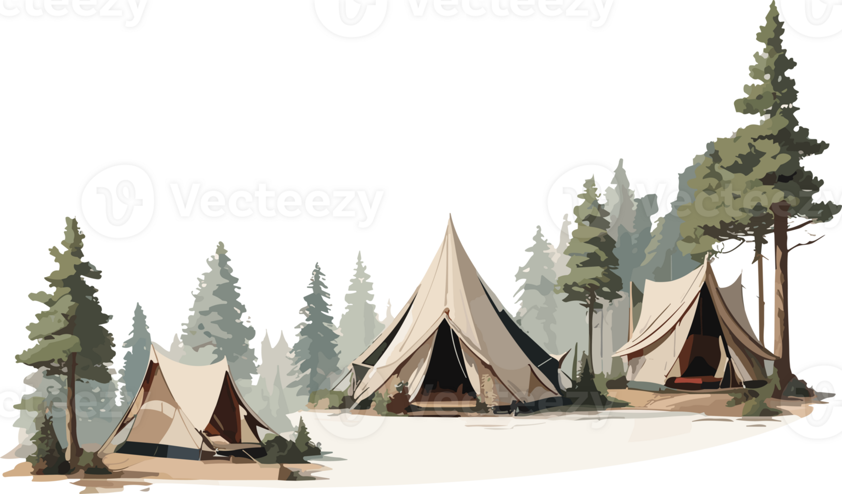 Tent in pine forest AI generative png
