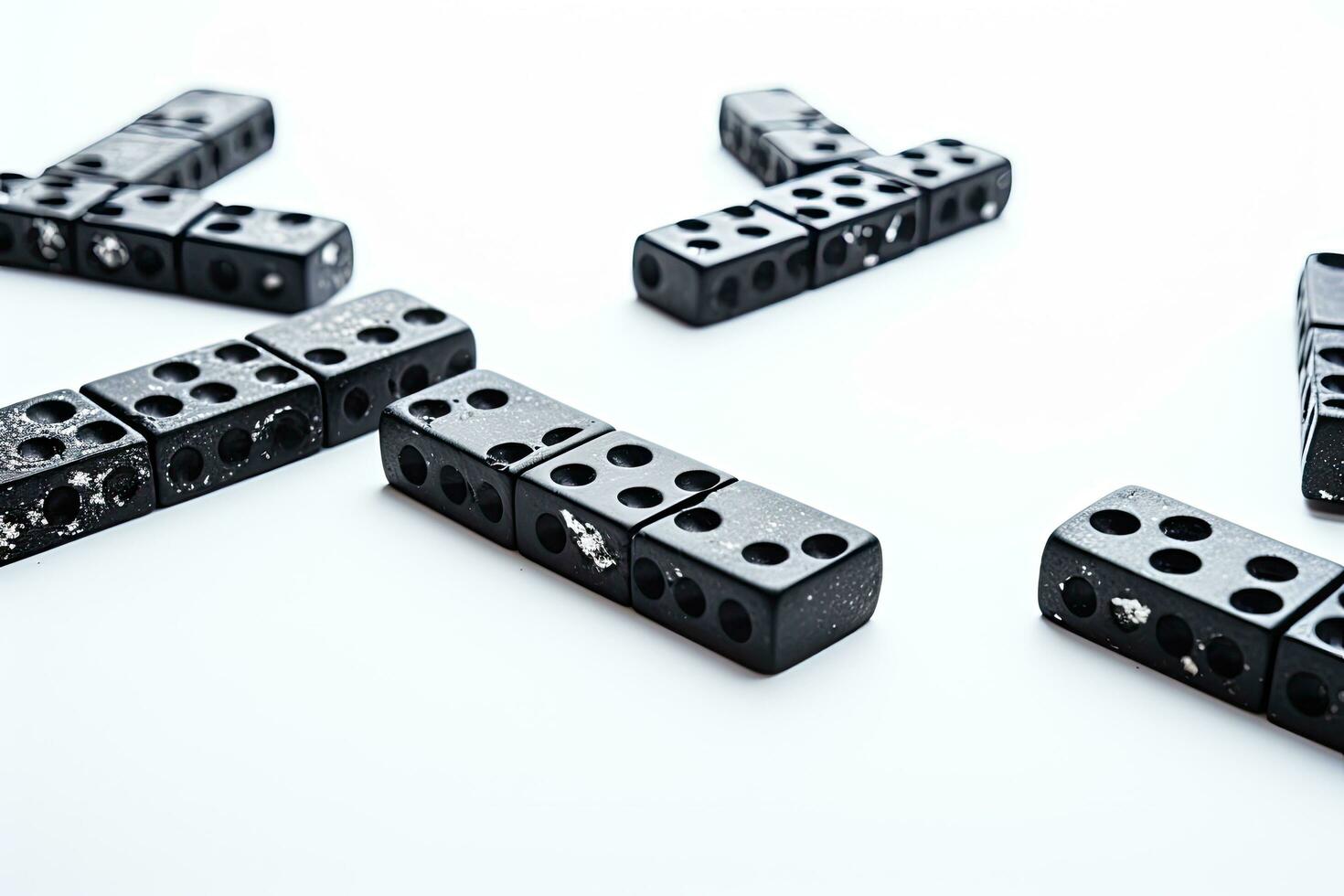 Black dominoes isolated on white background. Domino effect, Black dominoes on white background, AI Generated photo