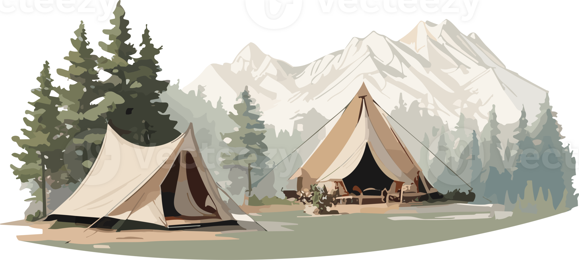 Tent in pine forest AI generative png