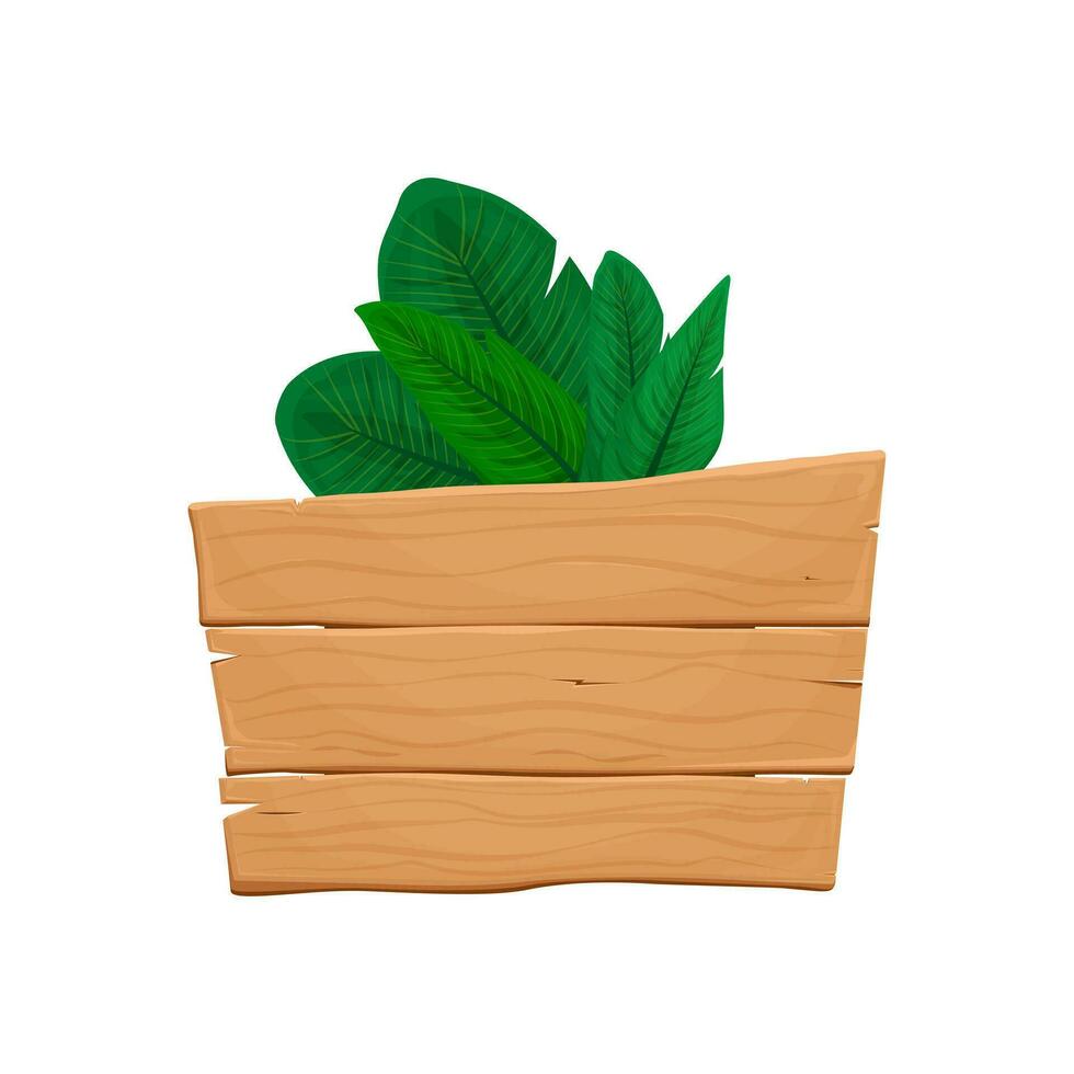 bandera tablero con tropical hojas. de madera letrero modelo en un blanco antecedentes. vector ilustración