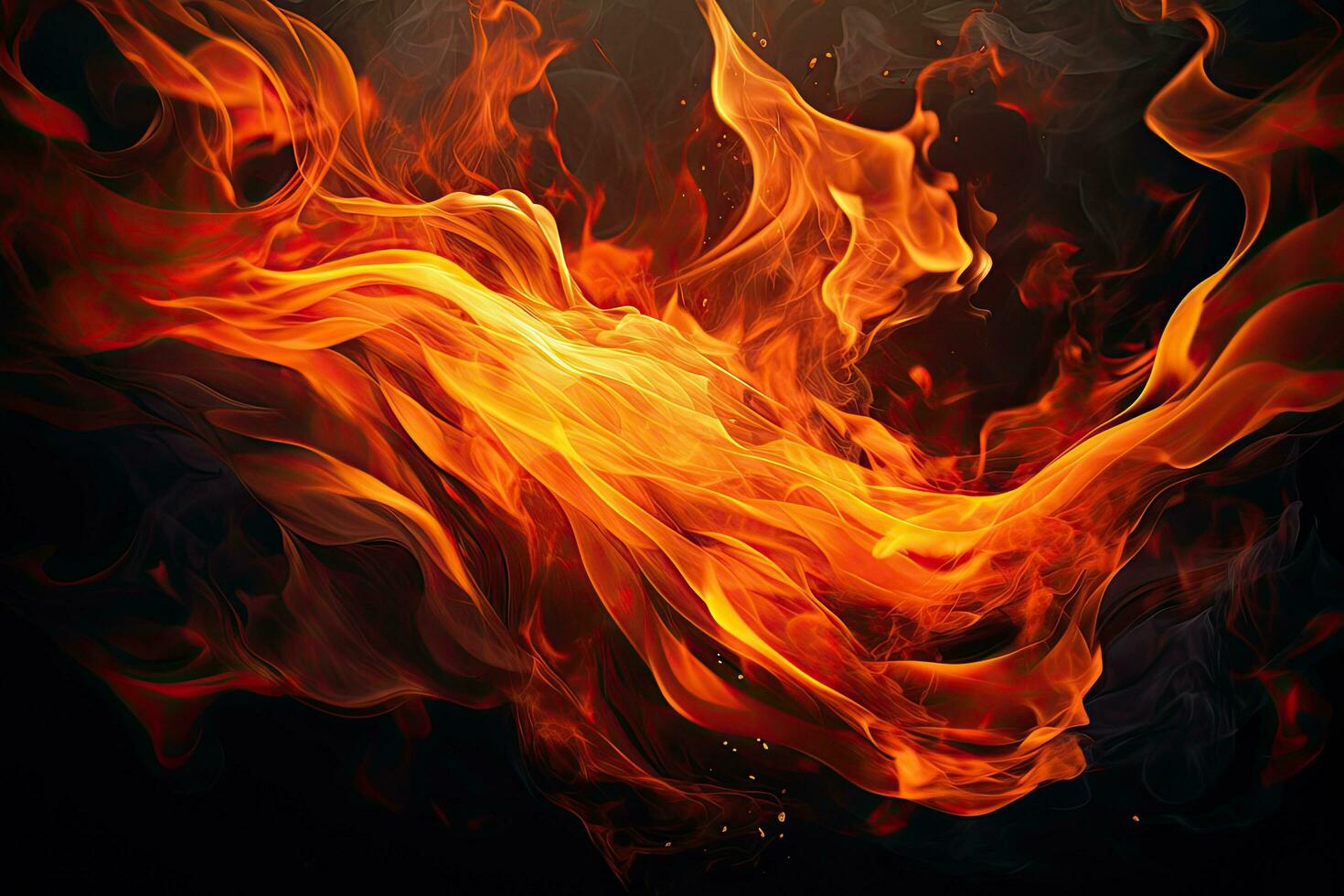 Fire flames on a black background. Design element for advertisements, flyer, web and other graphic designer works. Beautiful stylish fire flames, AI Generated photo