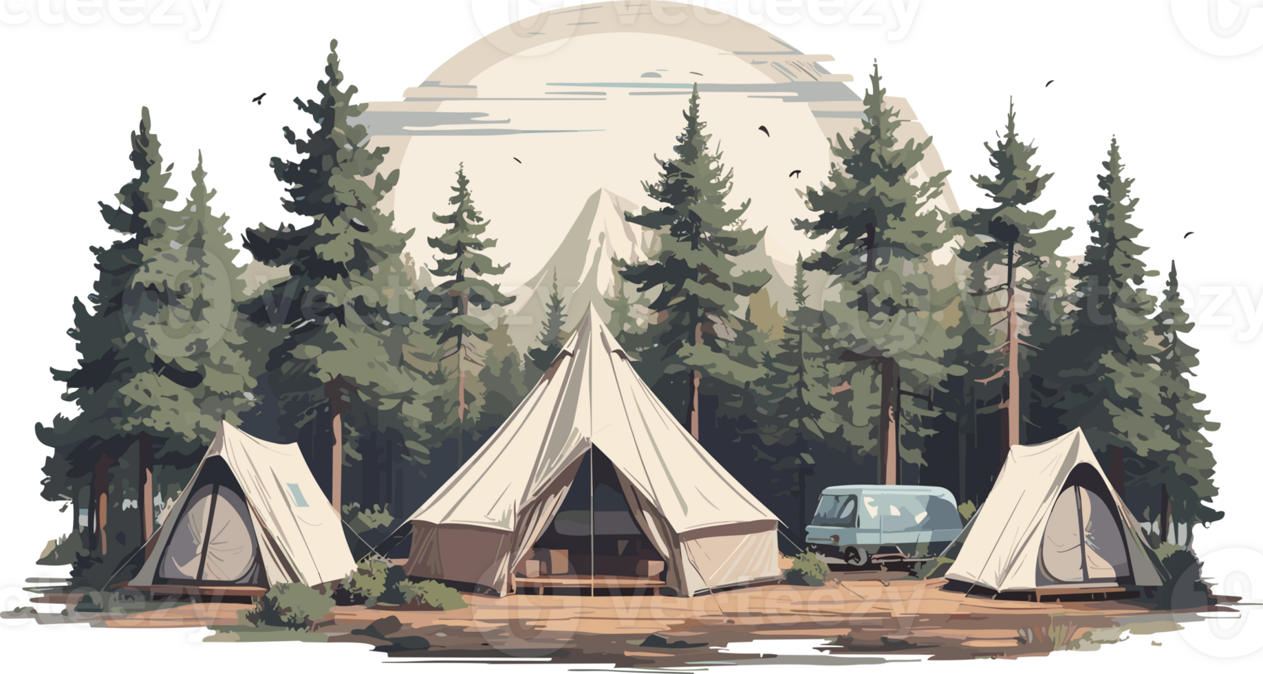 Tent in pine forest AI generative png