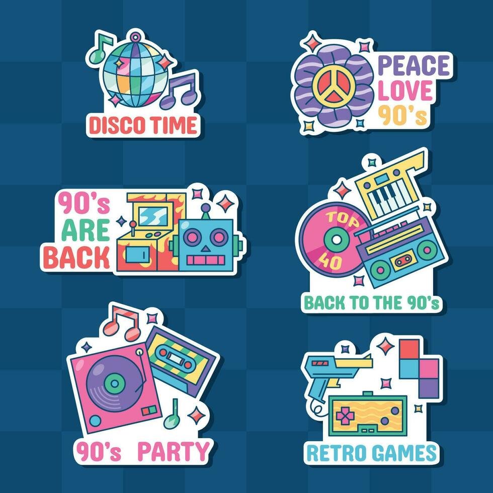 Stickers Of Nineties Era Vibes vector