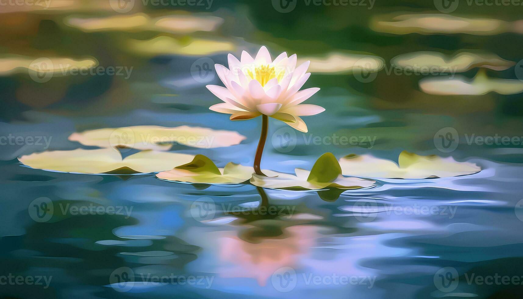 A small lotus in a vast serene lake with blurred background AI generated photo