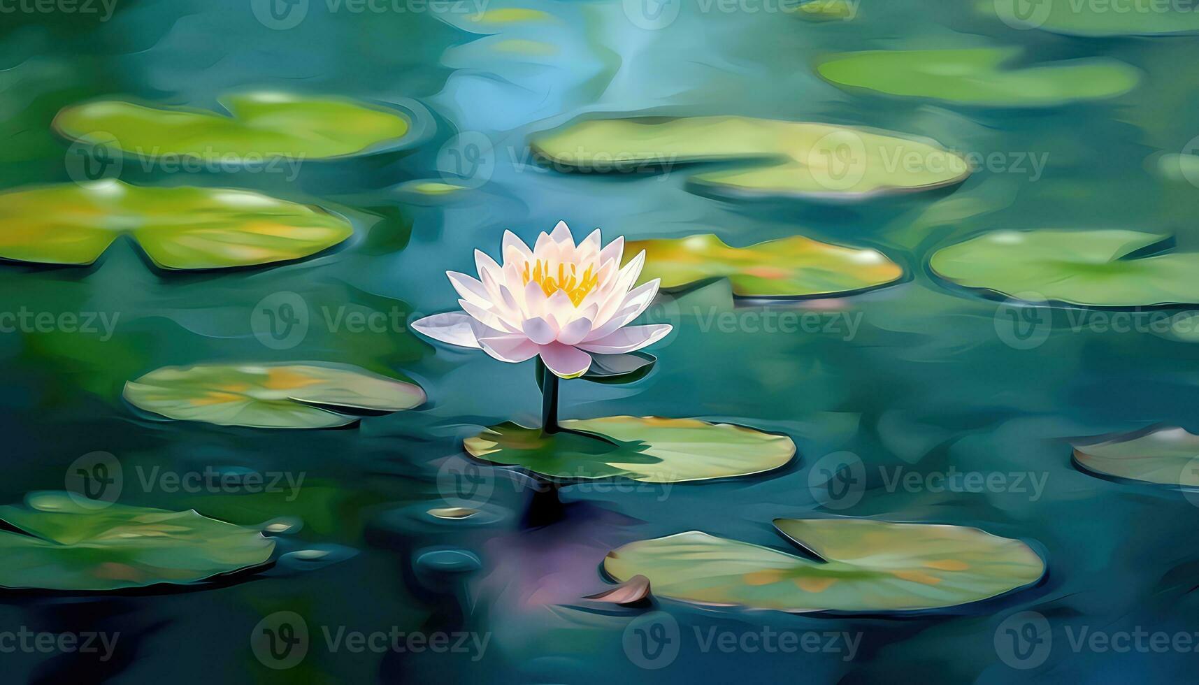 A small lotus in a vast serene lake with blurred background AI generated photo