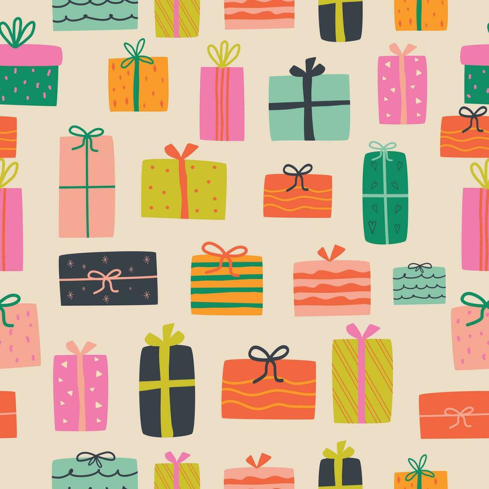 bright multicolored christmas seamless pattern of gifts vector illustration