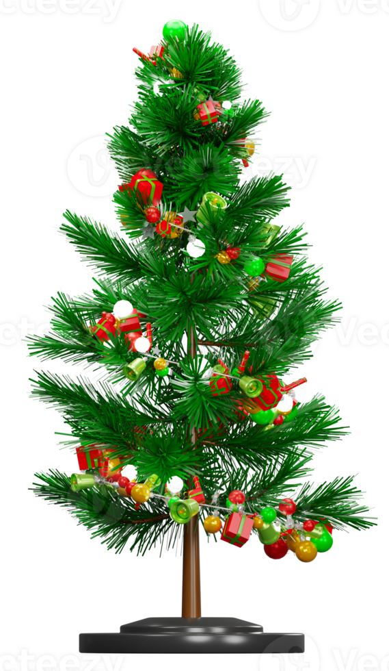 3D rendering of christmas tree with decorations, Merry christmas png