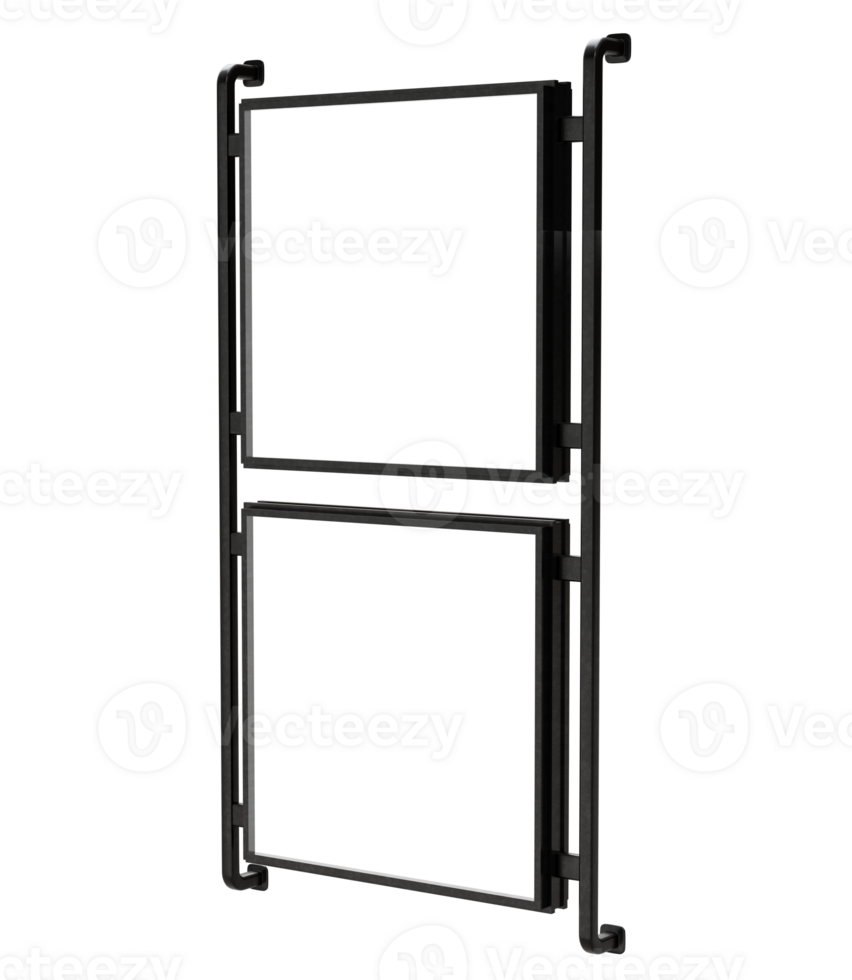 Blank wall mounted street shop advertisement signs . mockup of street store template signboard , Metal cafe restaurant bar plastic badge black white, 3D illustration png