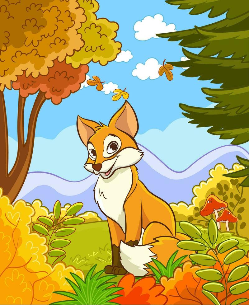 vector illustration of forest and fox