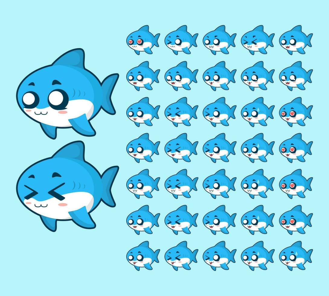 Cute Cartoon Shark Character Expression vector