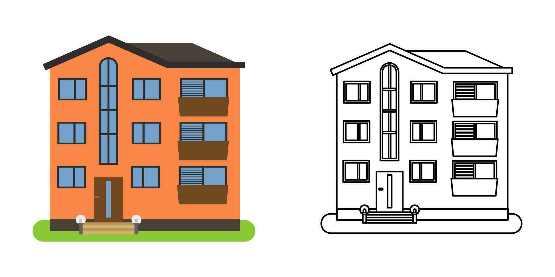 House front view in flat and line style vector