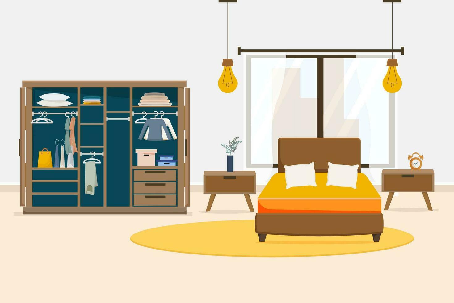 Bedroom and wardrobe. vector