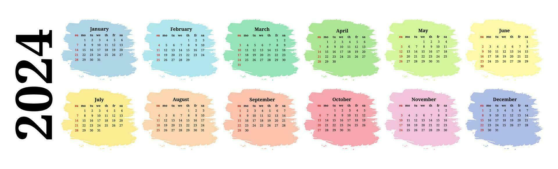 Calendar for 2024 isolated on a white background vector