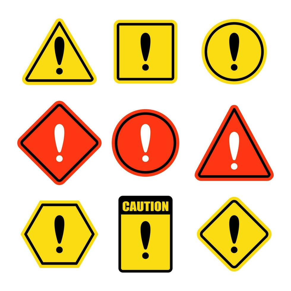 Vector warning sign exclamation mark beware icons