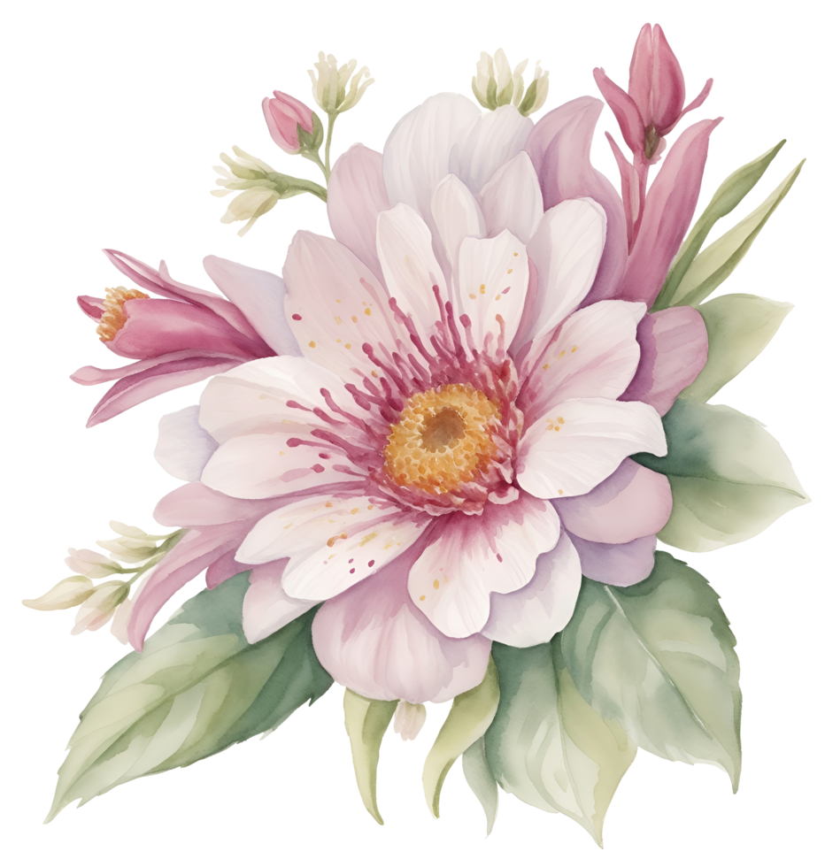 Watercolor vintage flower clip art isolated. AI Generative png