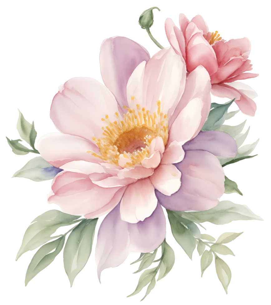 Watercolor vintage flower clip art isolated. AI Generative png