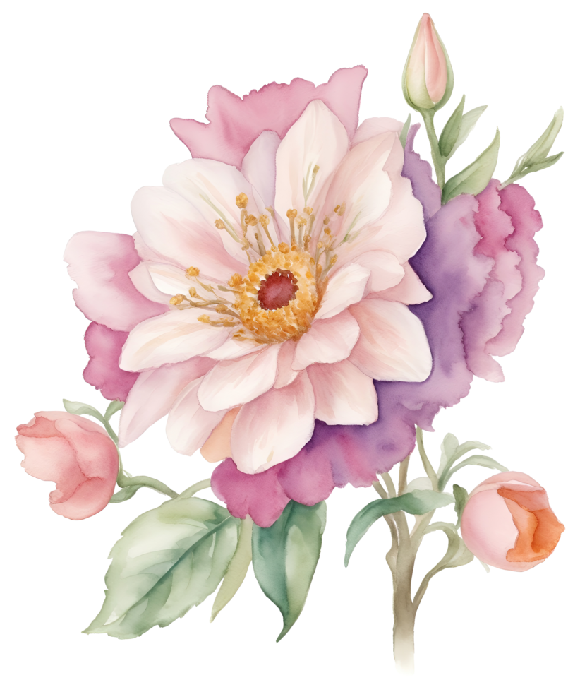 Watercolor vintage flower clip art isolated. AI Generative png
