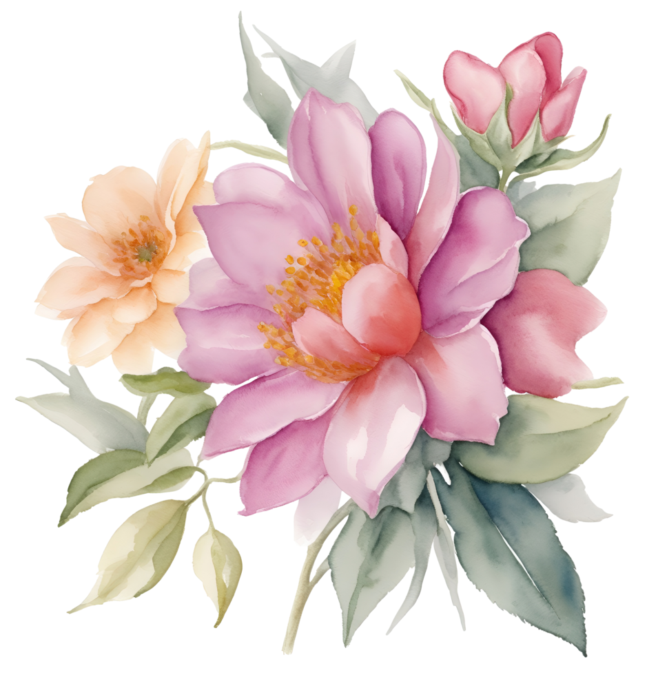 Watercolor vintage flower clip art isolated. AI Generative png