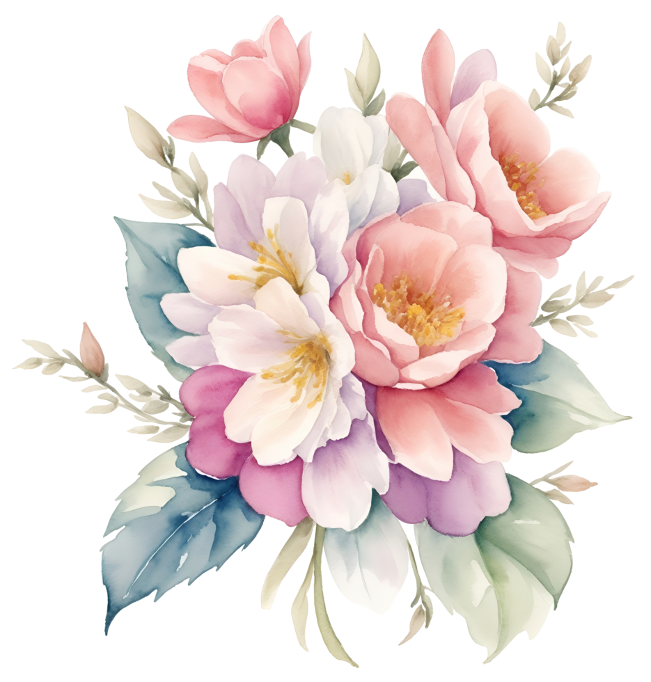 Watercolor vintage flower clip art isolated. AI Generative png