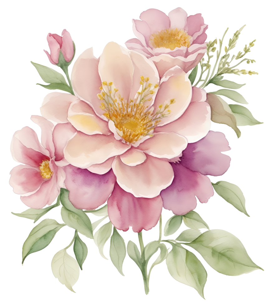 Watercolor vintage flower clip art isolated. AI Generative png