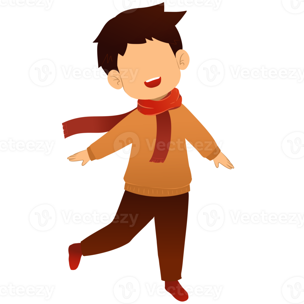 Cute Boy Wearing Red Shawl Playing and Dancing In Autumn png