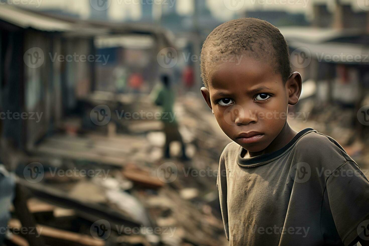 ai generativo imágenes de un niño representando social desigualdad en sociedad foto