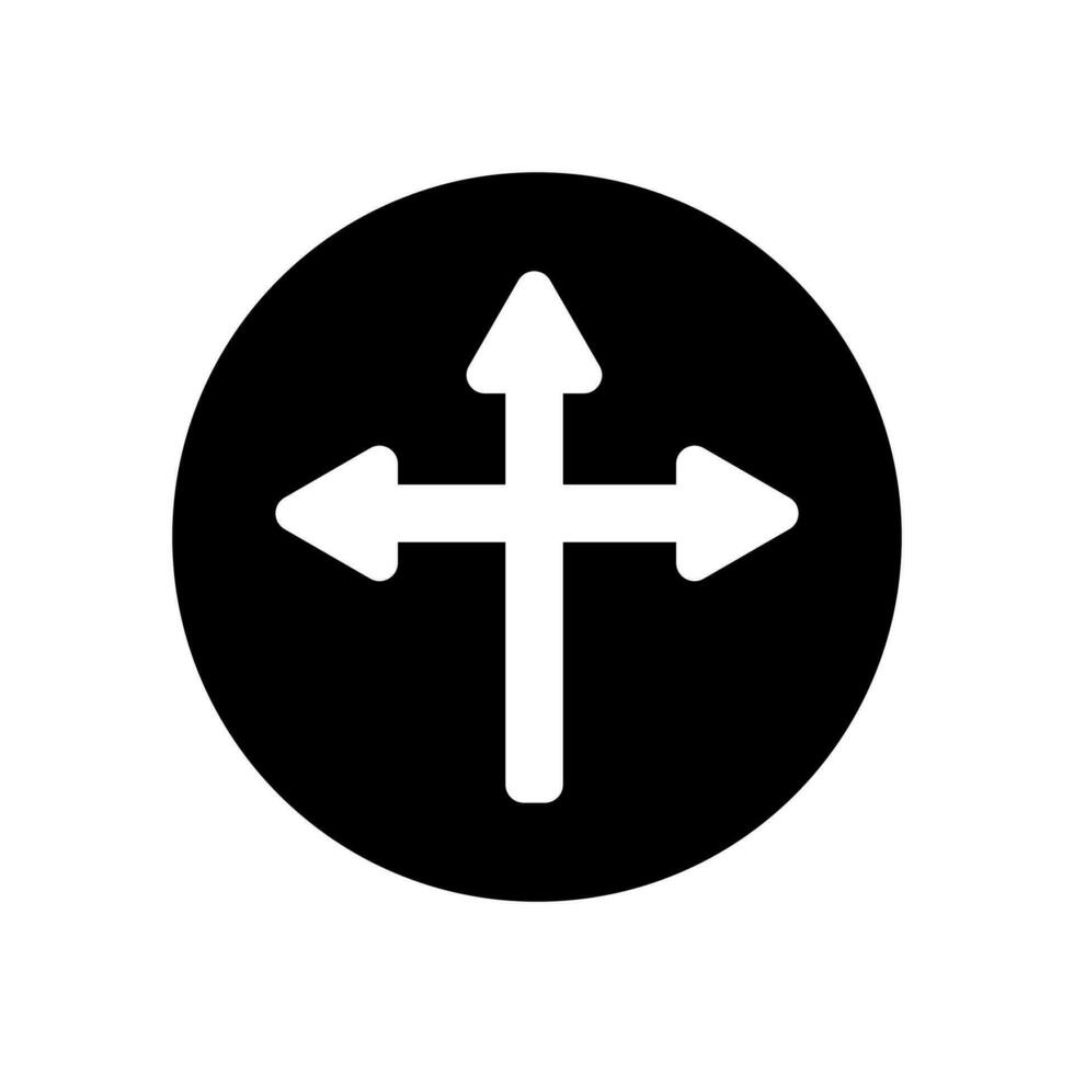 Three way arrow, junction direction sign simple vector for app advertising web banner button ui ux interface element isolated on white background