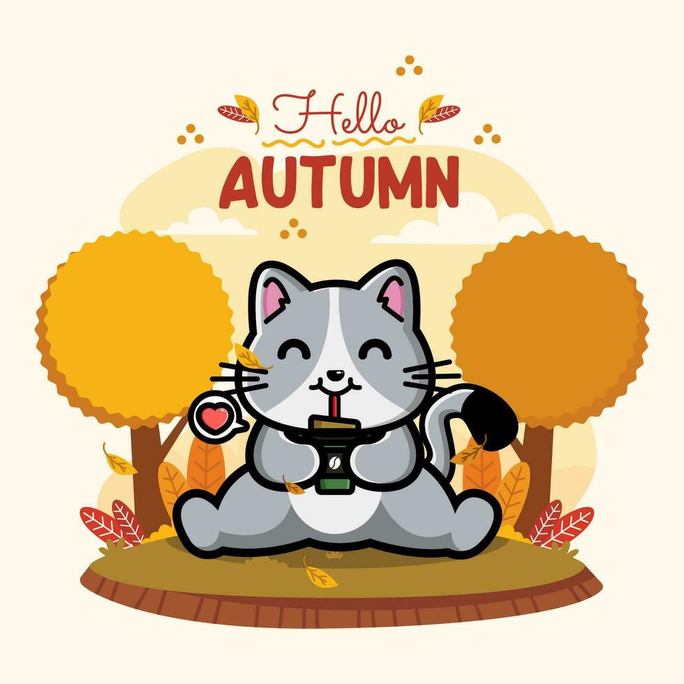 Cute cat in autumn season vector