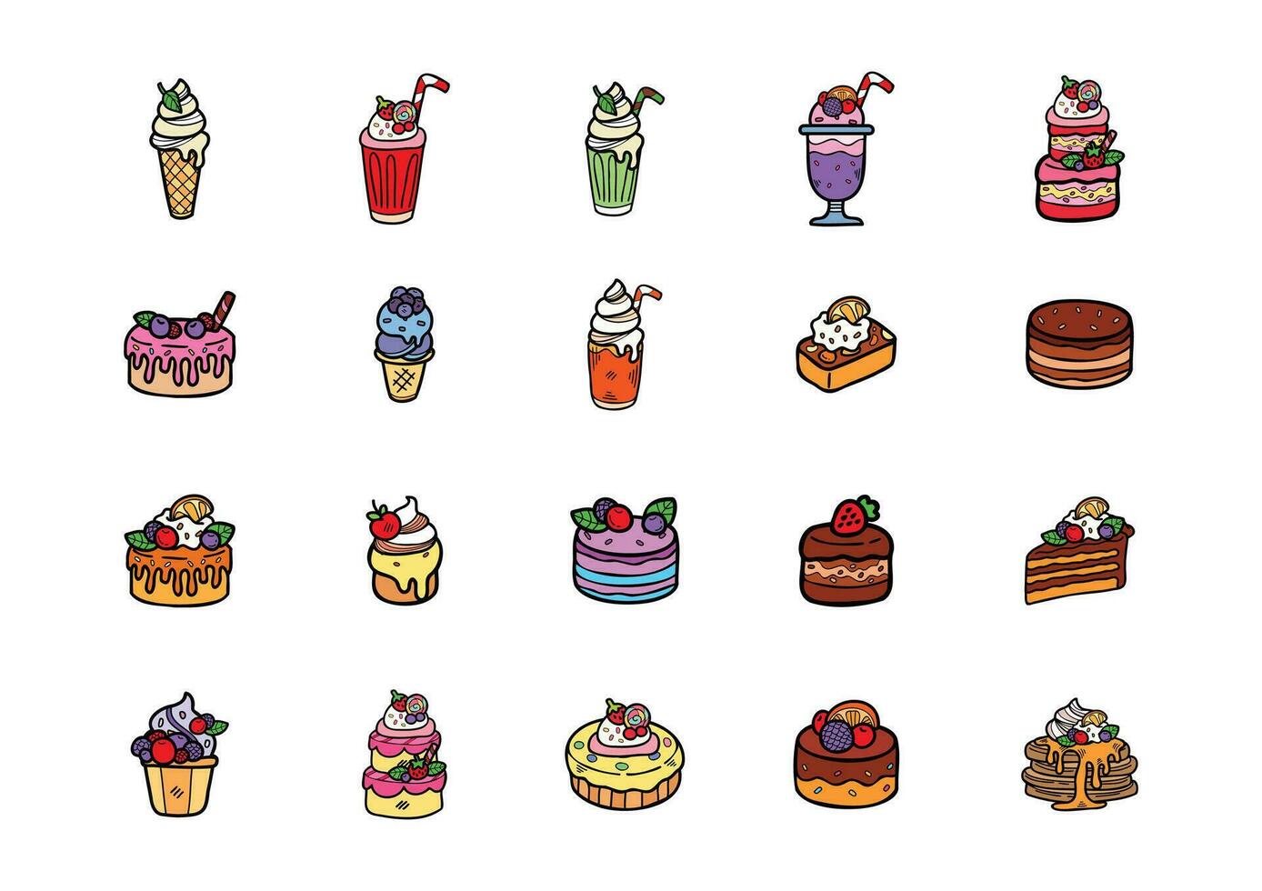 cute handraw desserts bakery collection vector