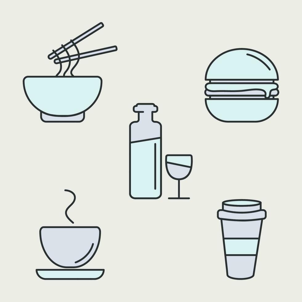 Set of icons food and drinks on a white background vector