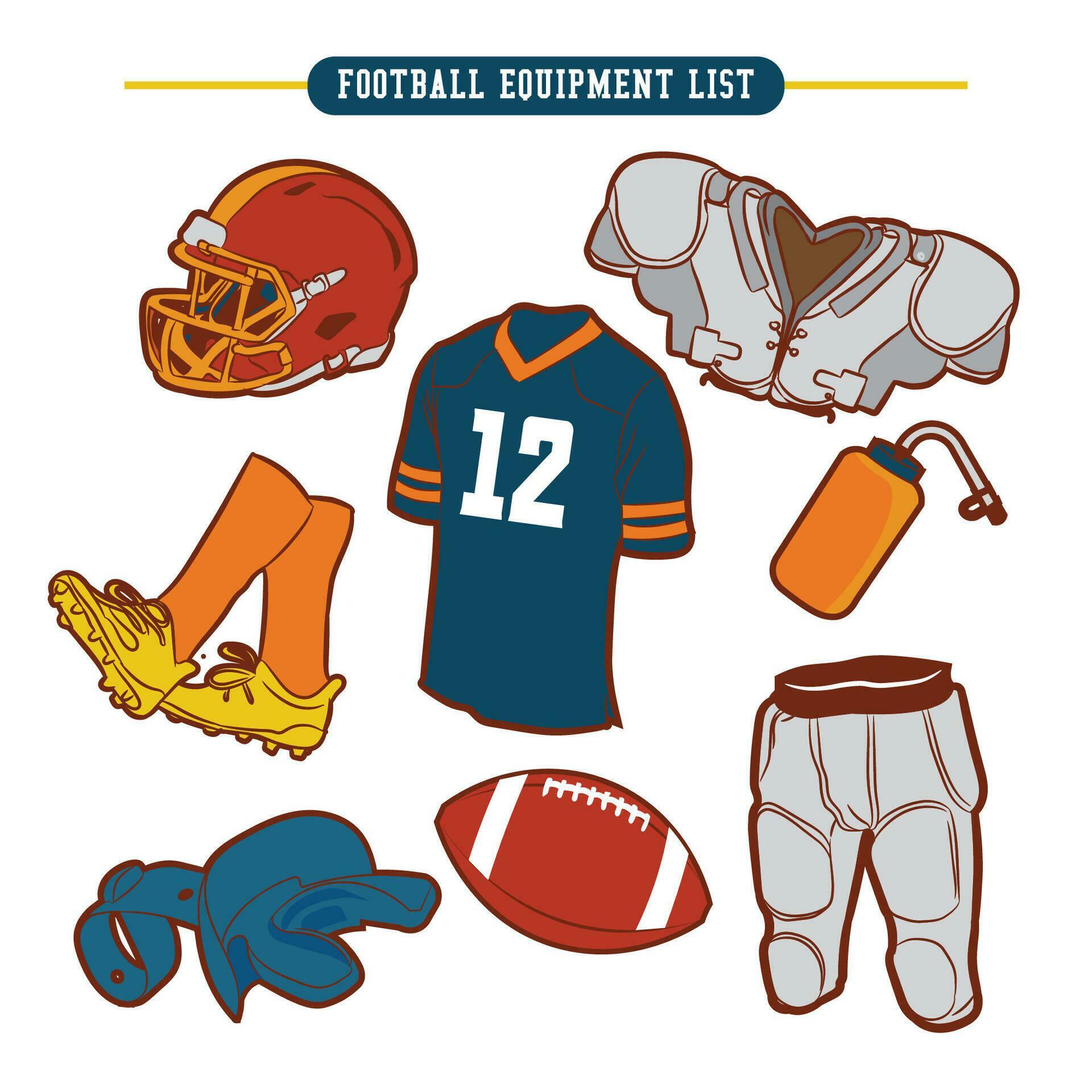 American football equipment list vector illustration in retro style
