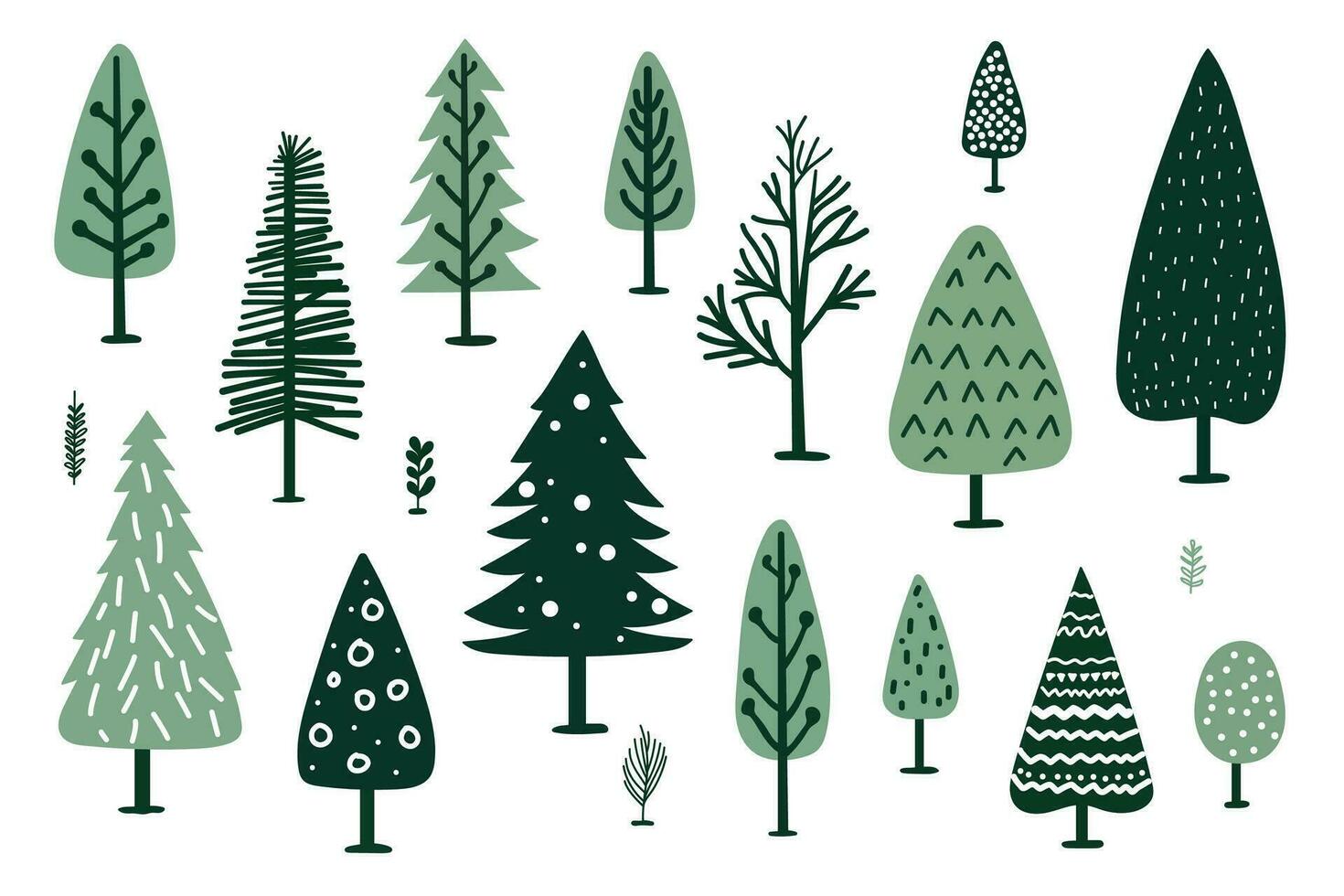 mano dibujado Navidad árbol iconos garabatos y bocetos linda verde arboles vector