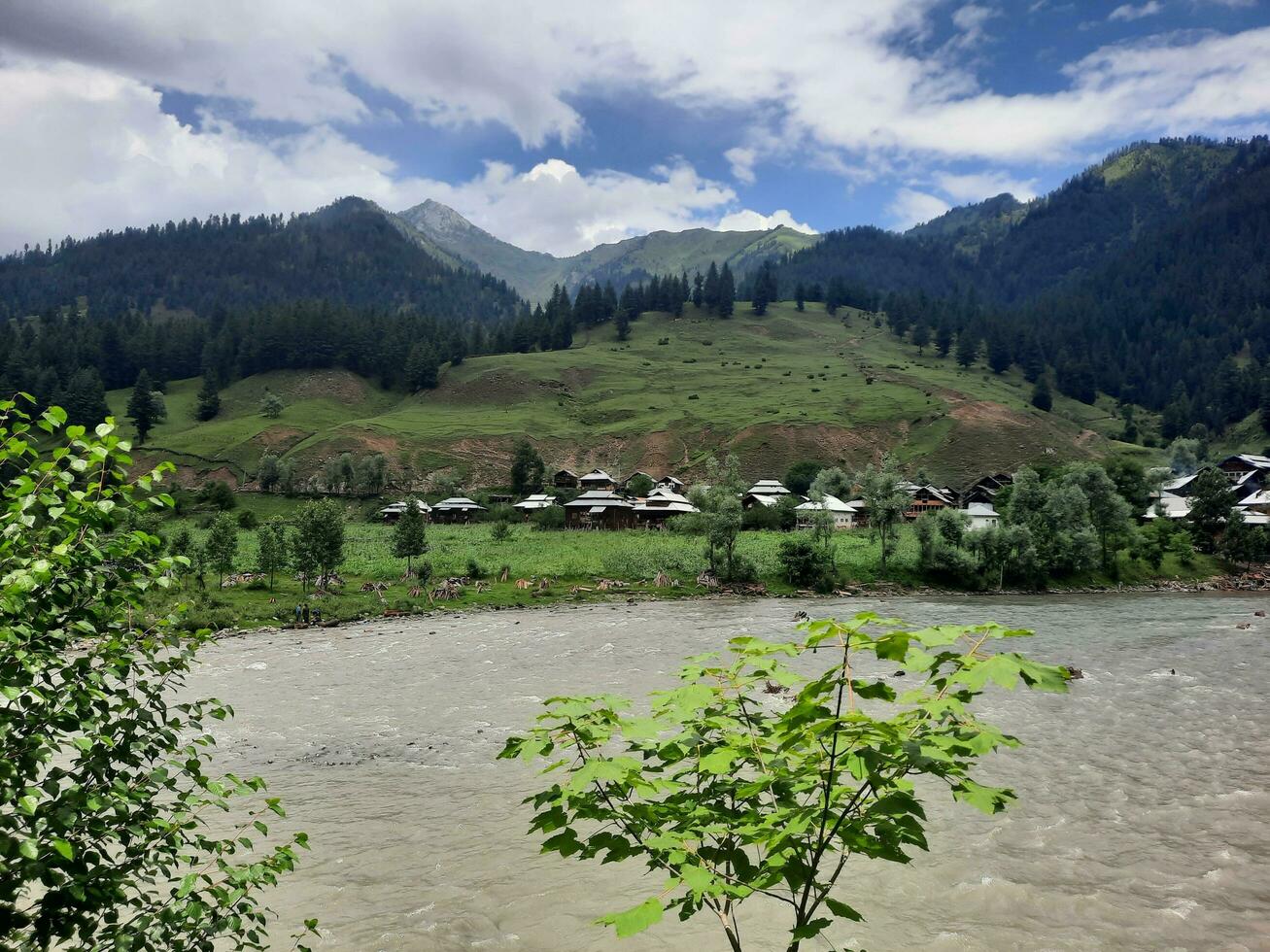 Scenic view of the natural beauty of Tao Butt, Neelum Valley, Kashmir.  Tao Butt is famous for its lush green trees and natural beauty. photo