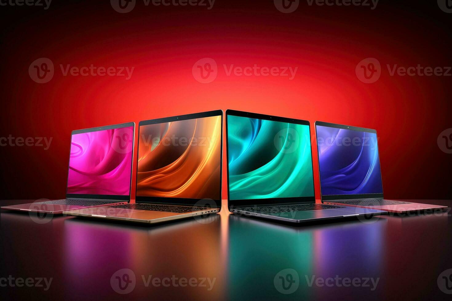 Mockup of beautiful laptop with multicolor background, Generative AI illustration photo