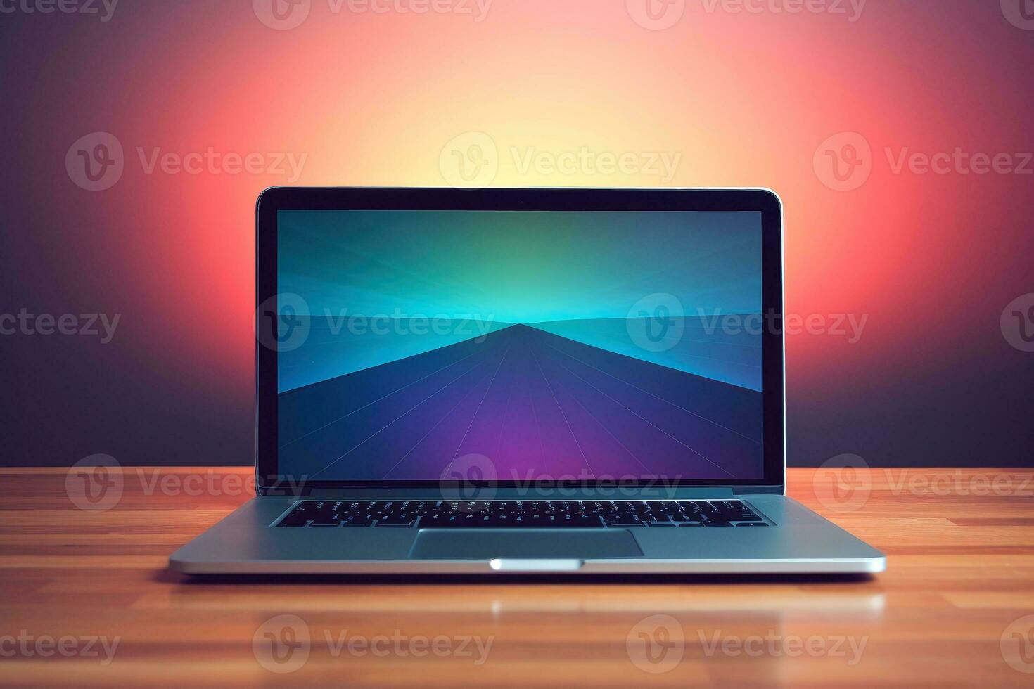 Mockup of beautiful laptop with multicolor background, Generative AI illustration photo