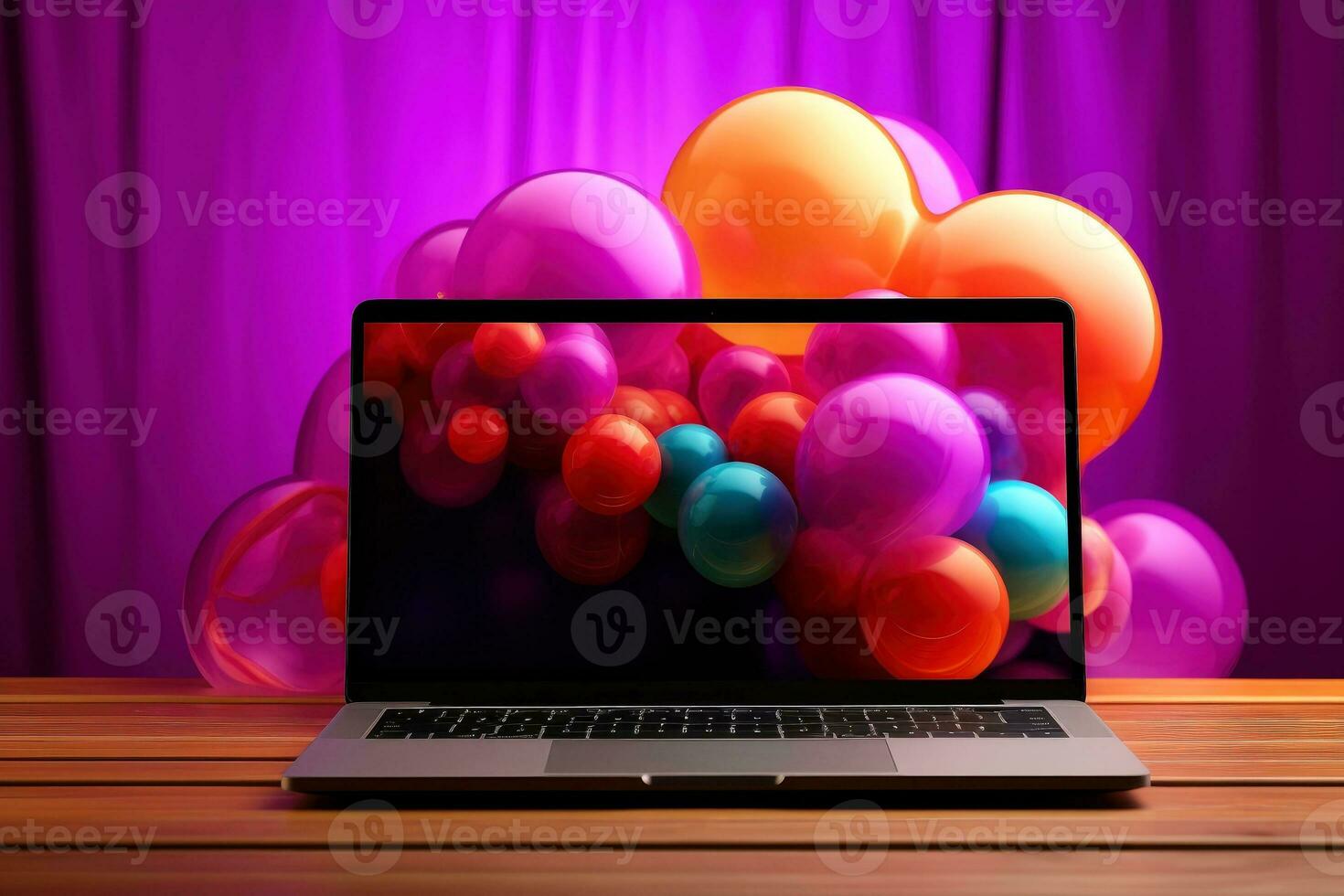 Mockup of beautiful laptop with multicolor background, Generative AI illustration photo
