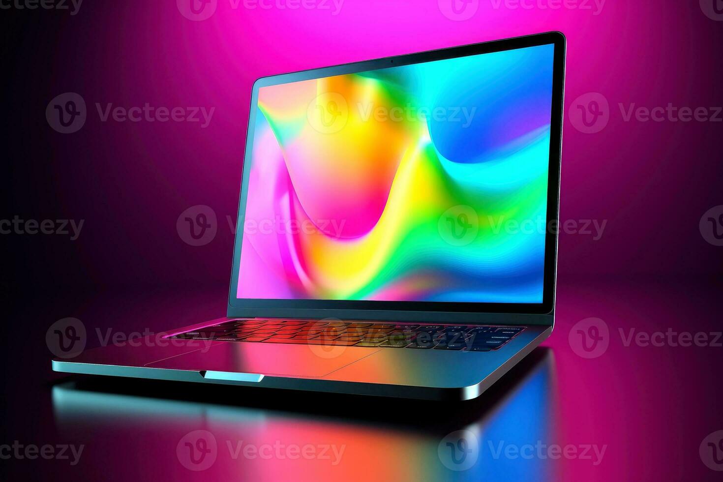 Mockup of beautiful laptop with multicolor background, Generative AI illustration photo