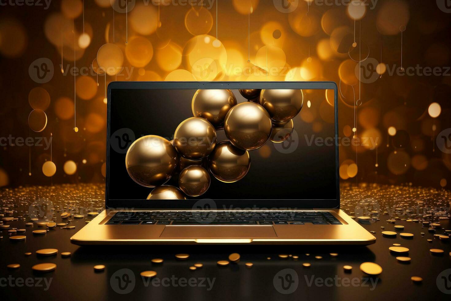 Mockup of beautiful laptop with multicolor background, Generative AI illustration photo