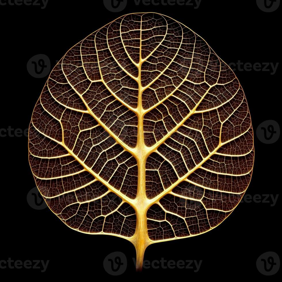 Abstract holographic of leaf multicolor on black background, Generative AI illustration photo