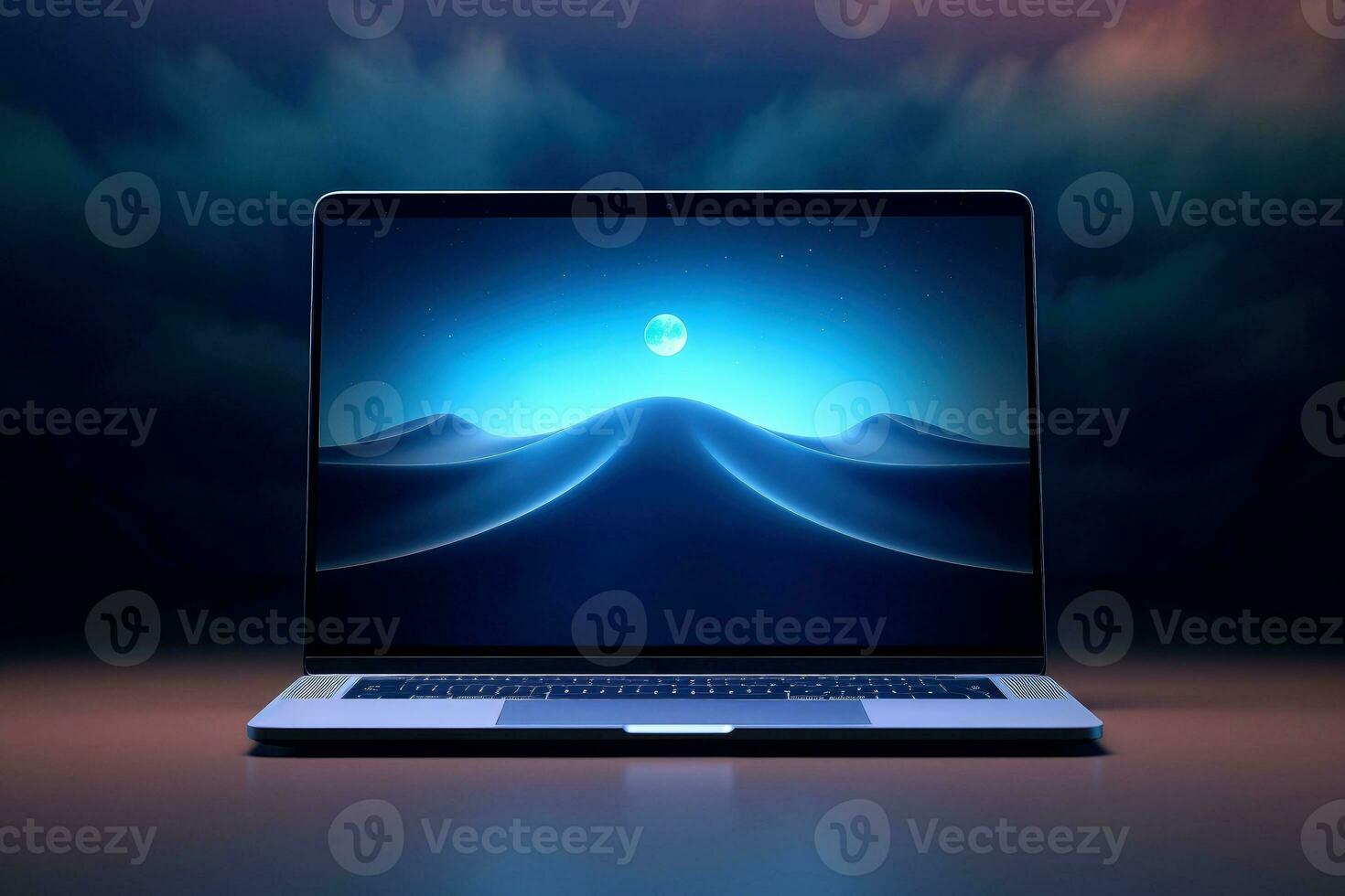 Mockup of beautiful laptop with multicolor background, Generative AI illustration photo