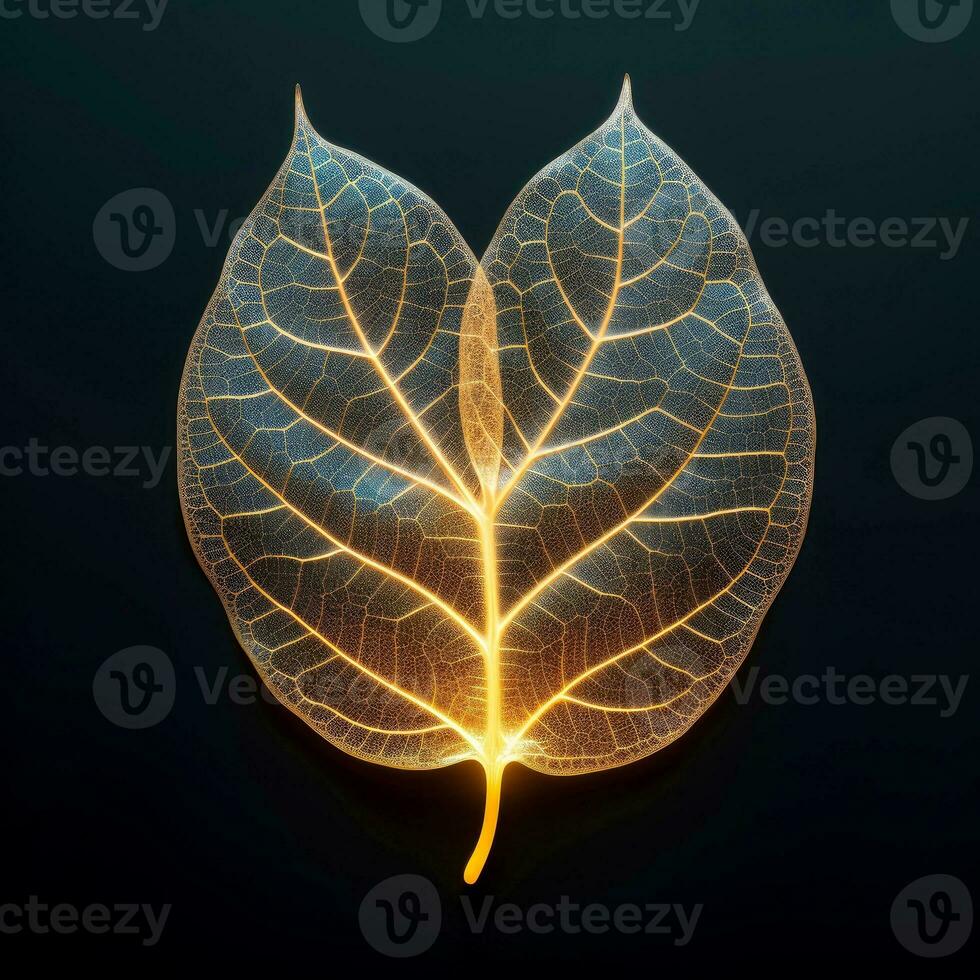 Abstract holographic of leaf multicolor on black background, Generative AI illustration photo