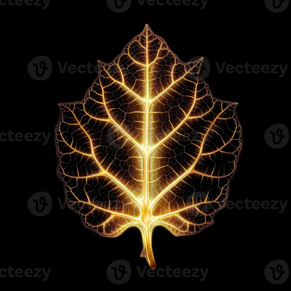 Abstract holographic of leaf multicolor on black background, Generative AI illustration photo