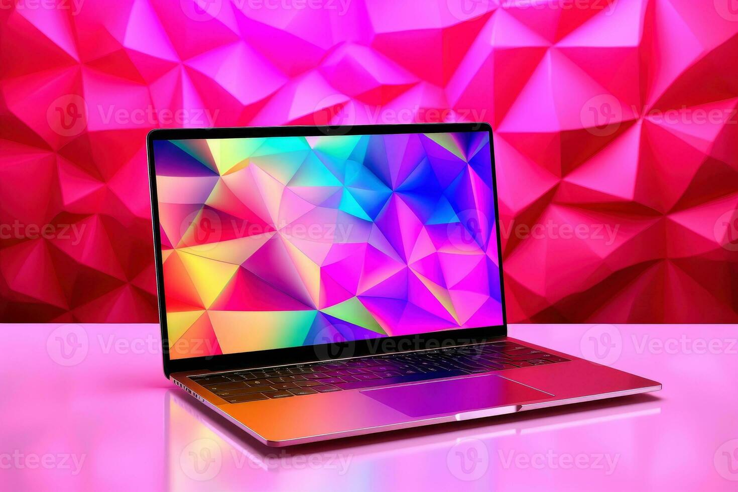 Mockup of beautiful laptop with multicolor background, Generative AI illustration photo