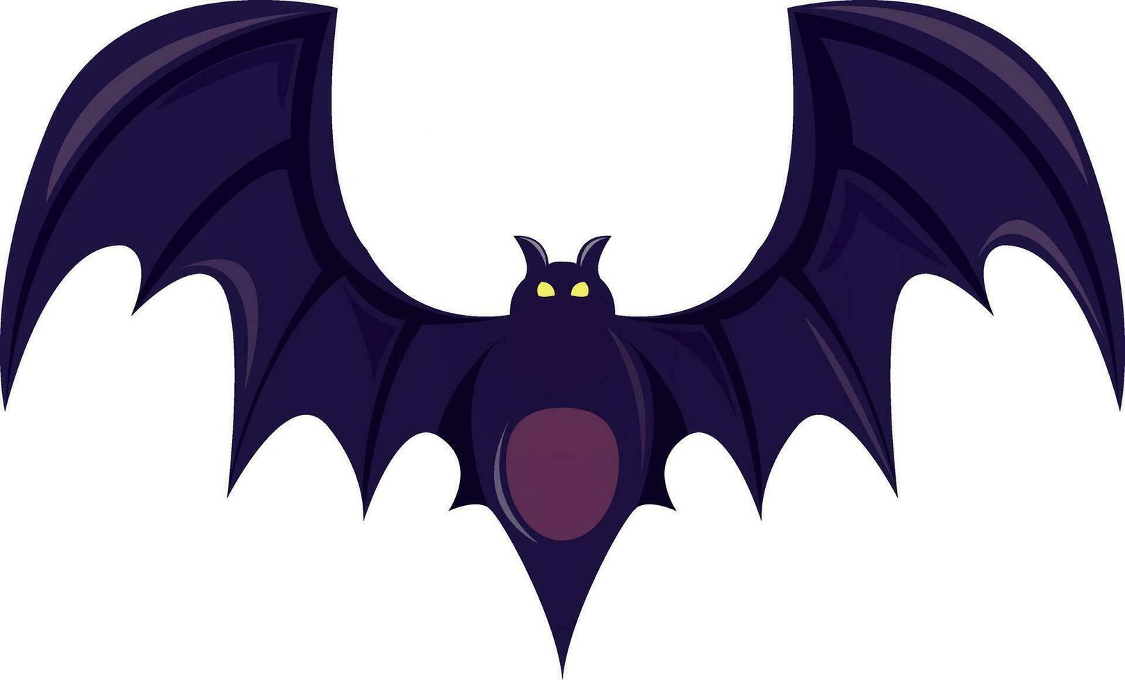 Halloween bat cartoon vector illustration. Spooky black horror bat graphic. Halloween Elements and Objects for Design Projects.
