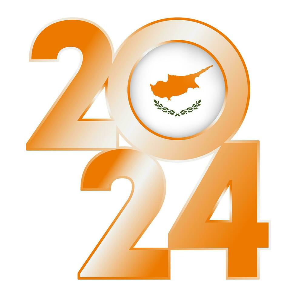 Happy New Year 2024 banner with Cyprus flag inside. Vector illustration.