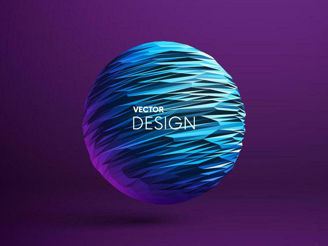 Triangular sphere in blue and pink neon colors levitate on purple background. Abstract futuristic polygonal banner. Vector background
