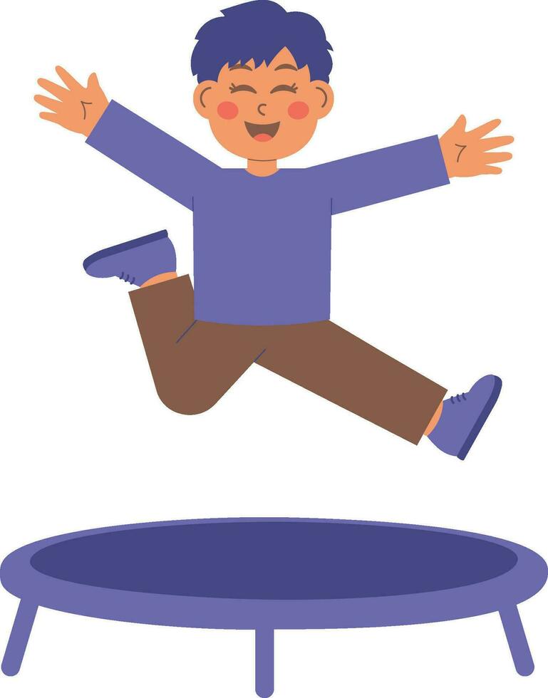 Cute Boy playing on trampoline Illustration vector