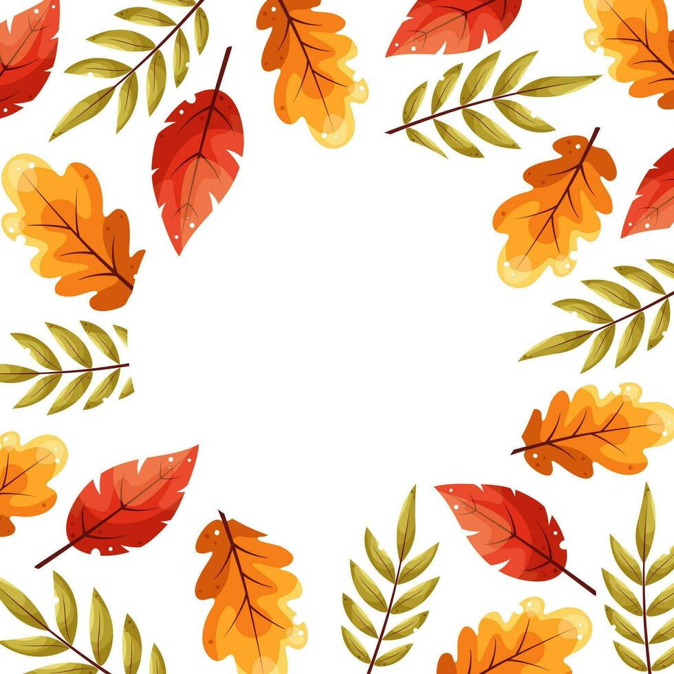 Beautiful autumn leaves. Horizontal banner pattern with autumn bright leaves template. Flat doodle style. Vector illustration. Decorative border frame, vector template